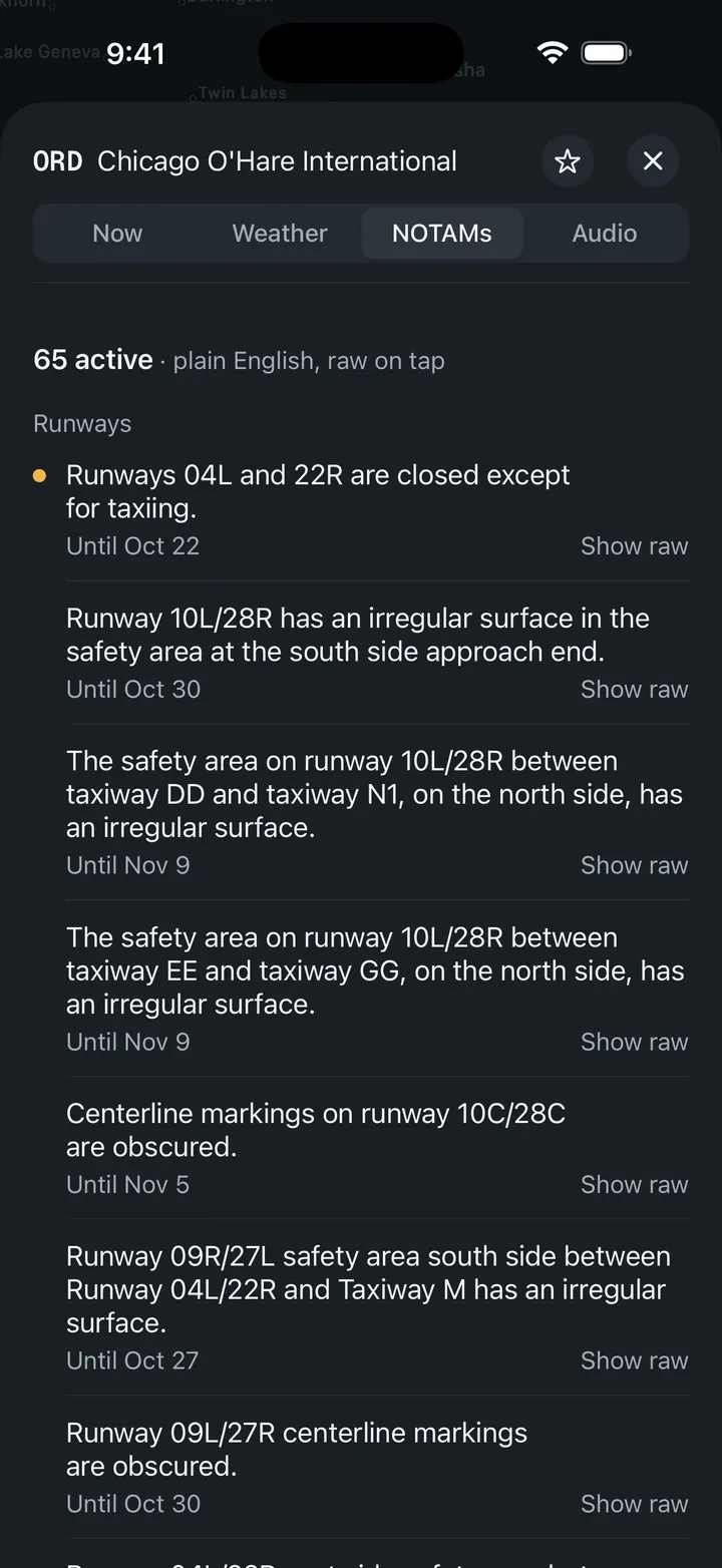Cockpit airport NOTAMs tab