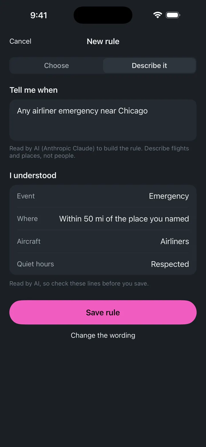 Cockpit alert rule written in plain English